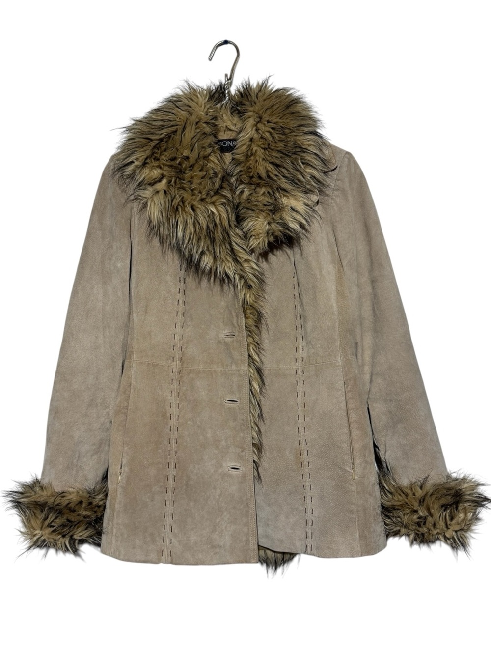 Vintage Leather Penny Lane Coat Size Small Faux Fur Trim Brown Tan 70s Western